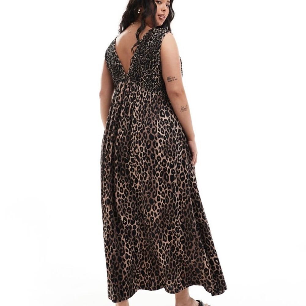 ASOS Design Curve 20 US Leopard Print Midaxi V Neck Full Hem Midi Maxi Dress NWT - Picture 2 of 12